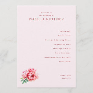 Romantic Pink Floral Wedding Ceremony Program
