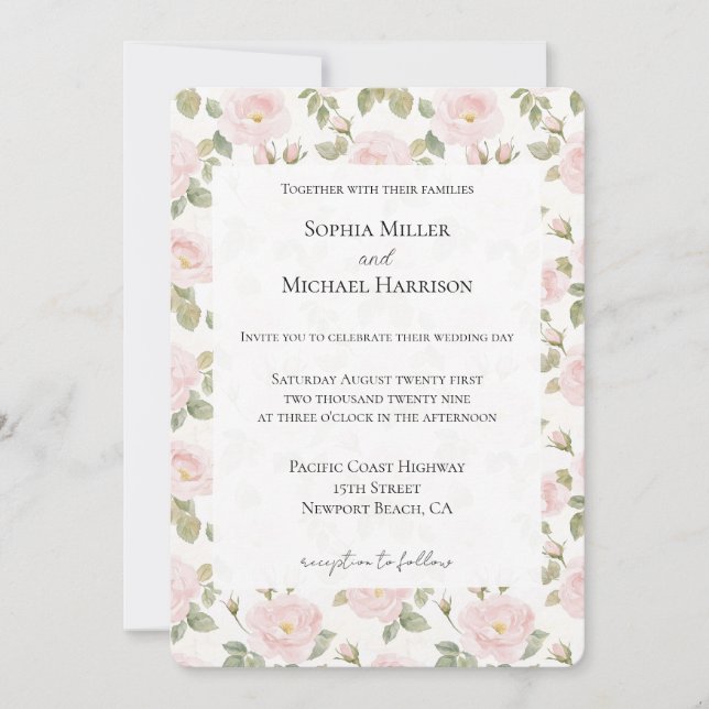 Romantic Pink Floral Wedding Invitation (Front)