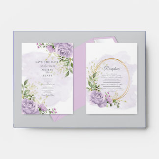 Romantic  Pink Floral Wedding Invitation Cards Envelope