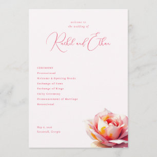 Romantic Pink Floral Wedding Program
