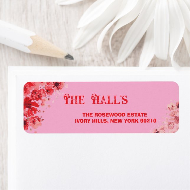 Romantic Pink Floral Wedding  Return Address Label (Insitu)