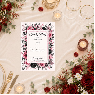 Romantic Pink Floral Wedding RSVP Card