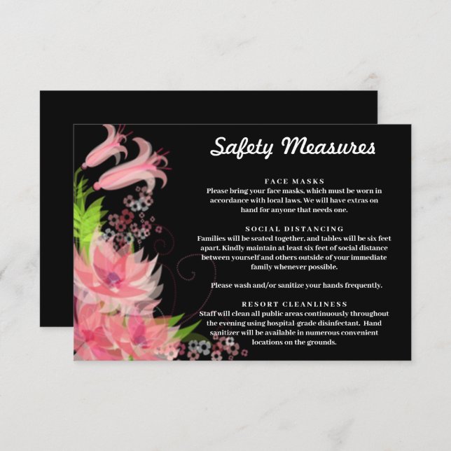 Romantic Pink Floral Wedding Safety Measures Enclosure Card (Front/Back)