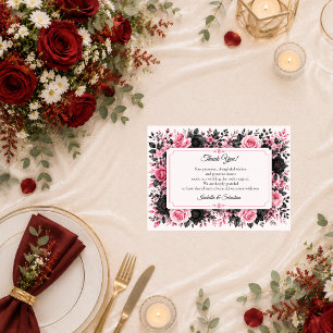 Romantic Pink Floral Wedding Thank You Card