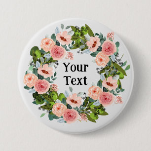 Romantic Pink Floral Wreath Lapel Embrace 7.5 Cm Round Badge