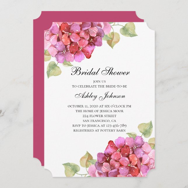 Romantic pink flower. Floral fuchsia bridal shower Invitation (Front/Back)