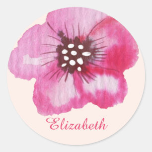 Romantic Pink Flower Watercolor Customisable Classic Round Sticker