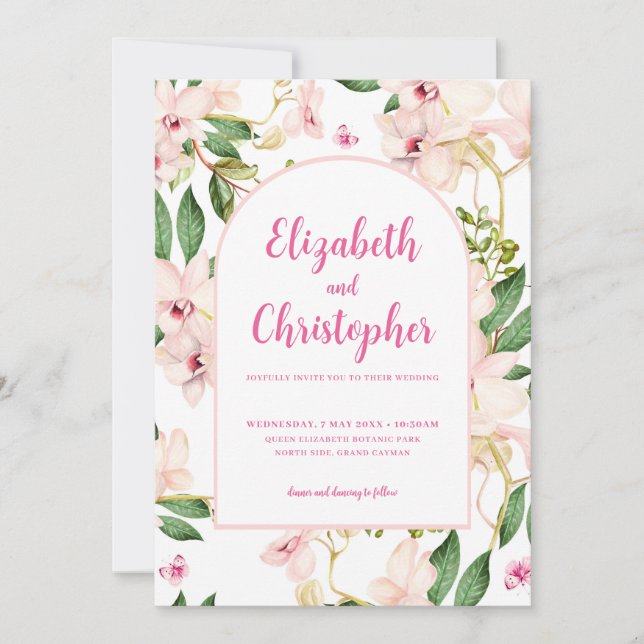 Romantic Pink Flowers Botanical Wedding Invitation (Front)