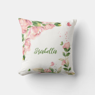 Romantic pink flowers butterflies cushion