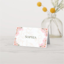 Romantic Pink Flowers Folded Place Card