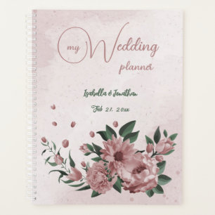 romantic pink flowers & green leaves wedding planner