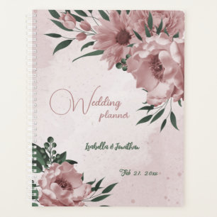 romantic pink flowers & green leaves wedding planner