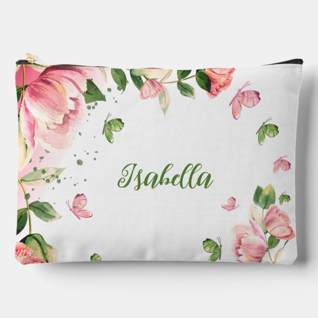  Romantic pink flowers greenery   Accessory Pouch (Front)