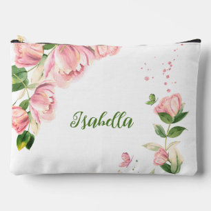 Romantic pink flowers greenery Accessory Pouch