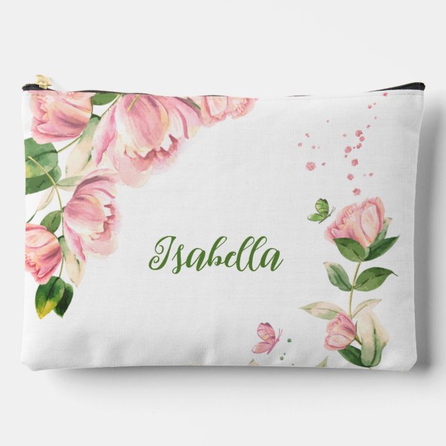 Romantic pink flowers greenery   Accessory Pouch (Front)