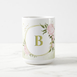 romantic pink flowers greenery coffee mug