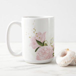 romantic pink flowers greenery coffee mug