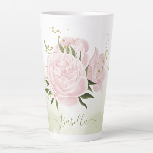 romantic pink flowers greenery latte mug (Front)