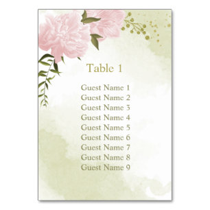 Romantic pink flowers greenery seating chart table number