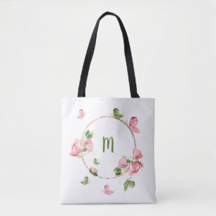 Romantic pink flowers greenery Tote Bag