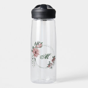 romantic pink flowers greenery water bottle