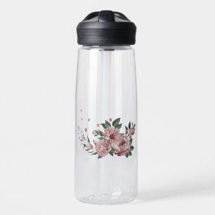 romantic pink flowers greenery water bottle