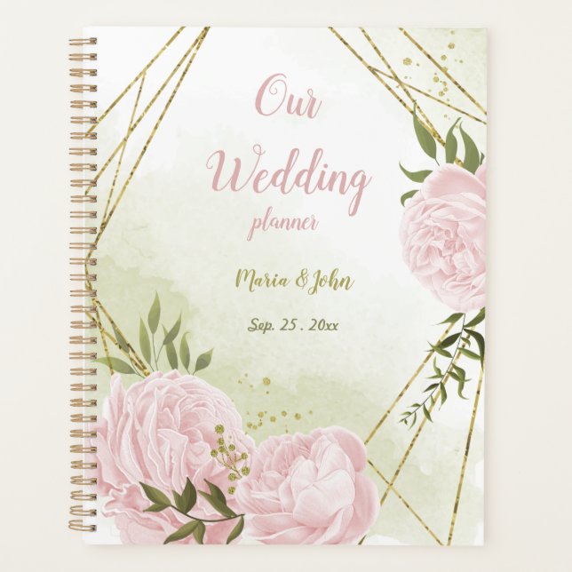 romantic pink flowers greenery wedding planner (Front)