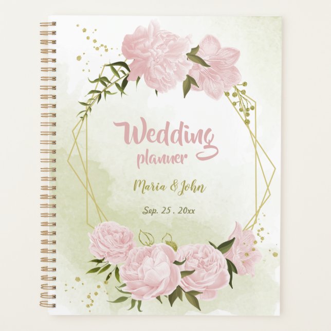 romantic pink flowers greenery wedding planner (Front)