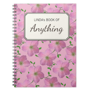 Romantic Pink Flowers on any Colour Personalised Notebook