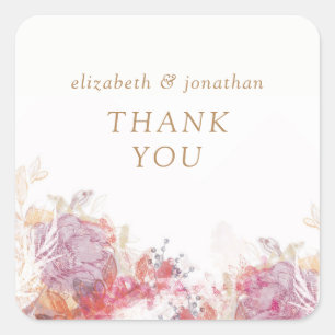 Romantic Pink Flowers Thank You Wedding Sticker