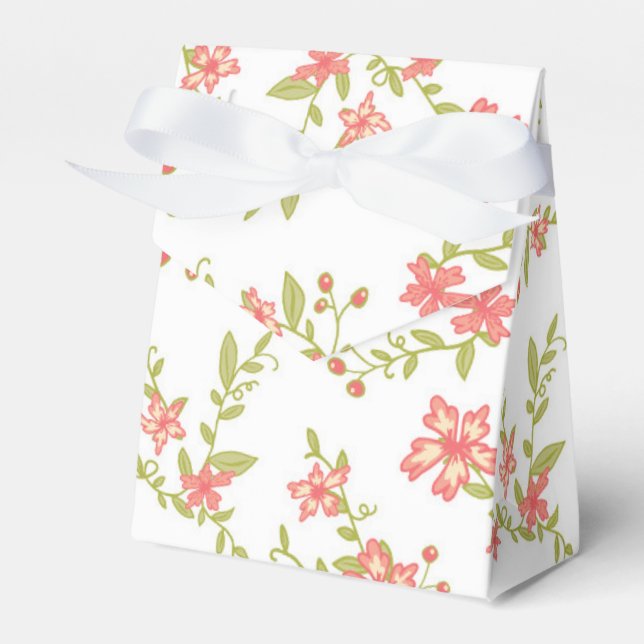 Romantic Pink Flowers Wedding Favour Box (Front Side)