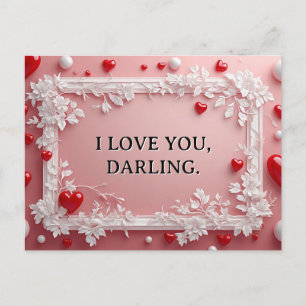 Romantic Pink Frame With White Floral Corners Holiday Postcard