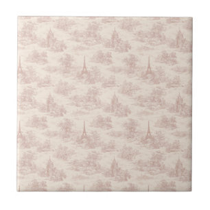 Romantic Pink French Toile Countryside Pattern (1) Ceramic Tile