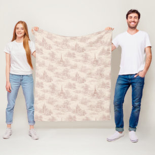 Romantic Pink French Toile Countryside Pattern (1) Fleece Blanket