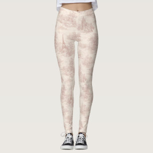 Romantic Pink French Toile Countryside Pattern (1) Leggings