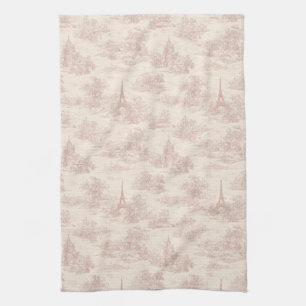 Romantic Pink French Toile Countryside Pattern (1) Tea Towel
