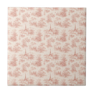 Romantic Pink French Toile Countryside Pattern (2) Ceramic Tile