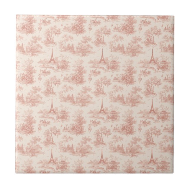 Romantic Pink French Toile Countryside Pattern (2) Ceramic Tile (Front)