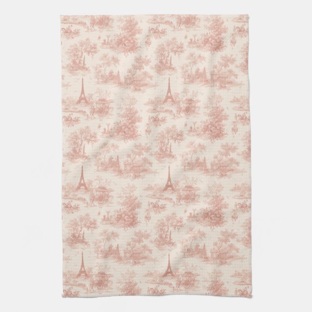 Romantic Pink French Toile Countryside Pattern (2) Tea Towel (Vertical)