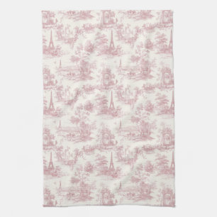 Romantic Pink French Toile Countryside Pattern (3) Tea Towel