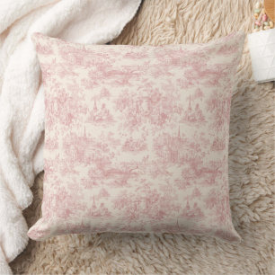 Romantic Pink French Toile Countryside Pattern (4) Cushion