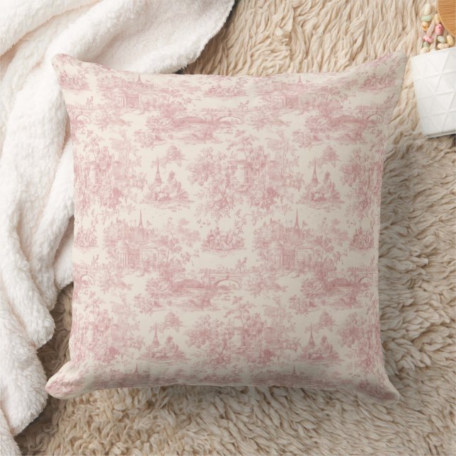 Romantic Pink French Toile Countryside Pattern (4) Cushion (Blanket)