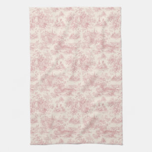 Romantic Pink French Toile Countryside Pattern (4) Tea Towel