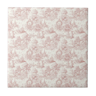 Romantic Pink French Toile Countryside Pattern (5) Ceramic Tile