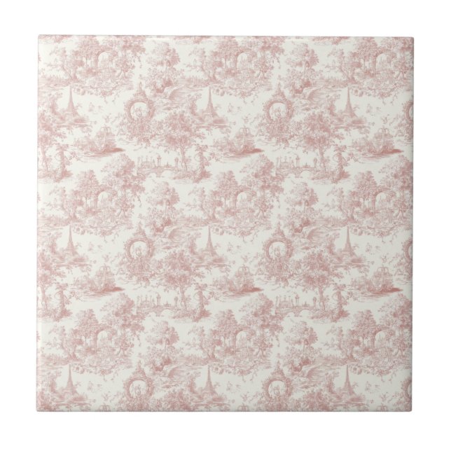 Romantic Pink French Toile Countryside Pattern (5) Ceramic Tile (Front)