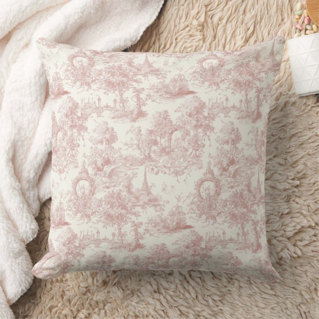 Romantic Pink French Toile Countryside Pattern (5) Cushion (Blanket)