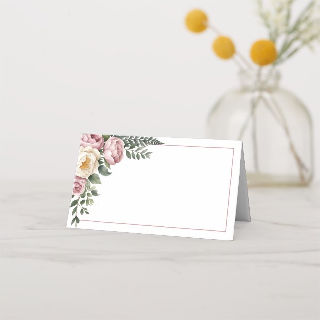 Romantic Pink Garden Peony & Rose Floral Wedding Place Card (Front)