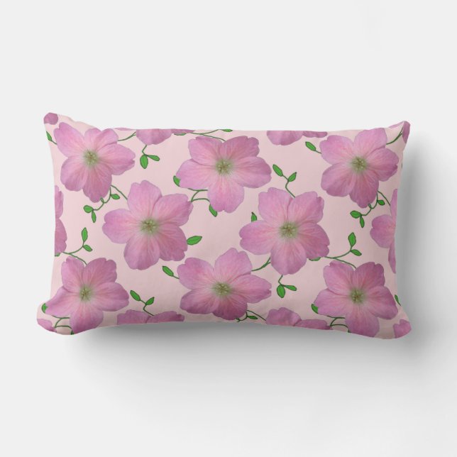 Romantic Pink Geranium Flower on any Colour Lumbar Cushion (Front)