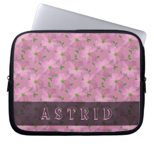 Romantic Pink Geranium Flowers any Text any Colour Laptop Sleeve