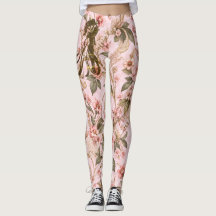 Romantic Pink Gingham Floral Lace Leggings